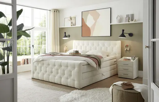 Boxspringbett- Liegefläche ca. 180x200 cm, Stoff, Creme