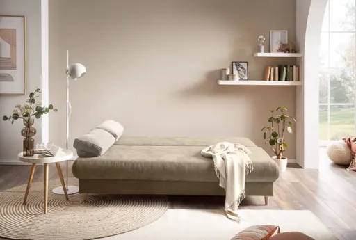 Schlafsofa - 2-Sitzer inkl. Schlaffunktion und Bettkasten, Stoff, Hellbraun