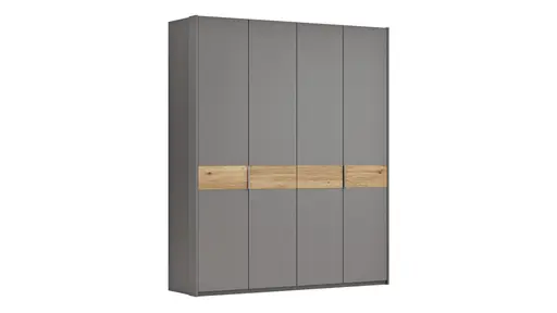 Drehtürenschrank Viana - B ca. 204 cm, Lack, Steingrau, Riffholz, Wildeiche