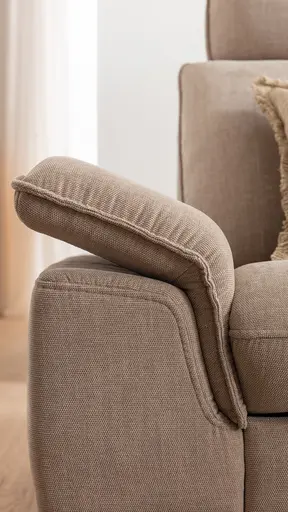 Ecksofa Tulsa KS - 2,5-Sitzer, Spitzecke und 1,5-Sitzer mit Anstellhocker aufklappbar rechts, inkl. Kopfstütze, AL verstellbar und Schlaffunktion, Stoff, Graubeige