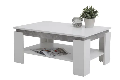 Couchtisch - LB ca. 90x60 cm, Weiß, Betonopik