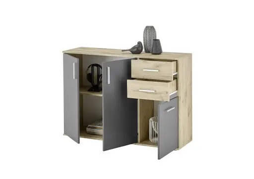 Kommode - B ca. 120 cm, Eiche Vicking Nachbildung, Grau