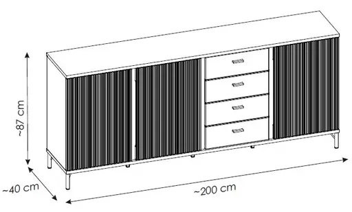 Sideboard - B ca. 200 cm, Schwarz