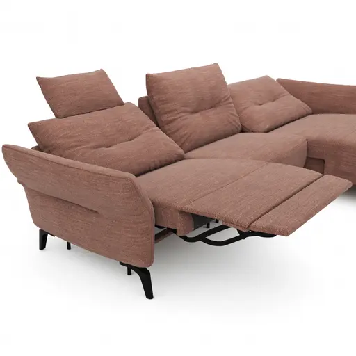 Ecksofa Bahia - 2,5-Sitzer mit Longchair rechts inkl. Kopfteil/ Armlehne verstellbar und Relaxfunktion/ Longchair (motorisch), Stoff, Kupfer