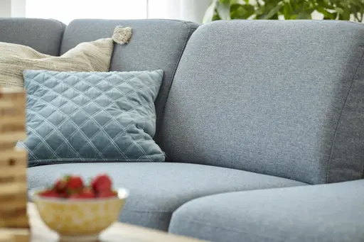 Wohnlandschaft Merlos - Longchair links mit 2,5 Sitzer und Ecke rechts, Stoff, Hellblau