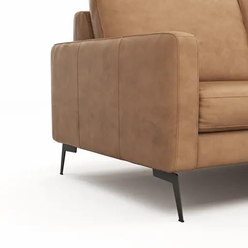 Ecksofa Enna - 3-Sitzer mit Longchair rechts, Armlehne A, Leder, Cognac