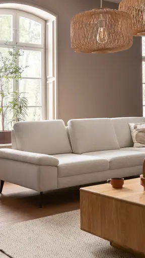 Ecksofa Houston - 2,5-Sitzer, Eckelement und 1-Sitzer mit Abschlussteil rechts,  inkl. Sitztiefenverstellung und Armlehne klappbar, Stoff, Natur