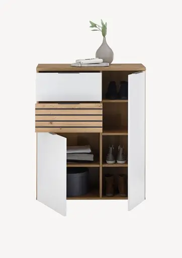 Schuhkommode - B ca. 85 cm, Artisan Eiche Nachbildung, Weiß