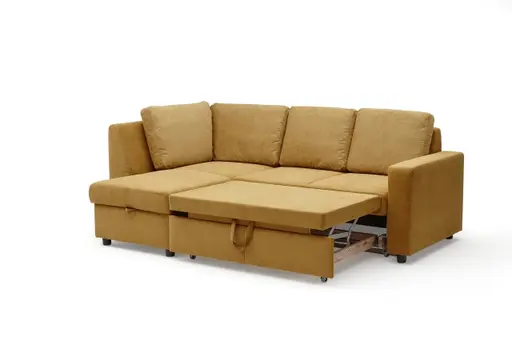 Ecksofa PRO FLEXX - Ecke links, 2-Sitzer inkl. Schlaffunktion und Bettkasten, Stoff, Senfgelb