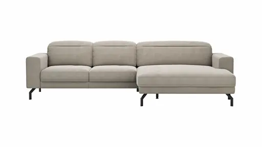 Ecksofa Rockport B - 2,5-Sitzer mit Longchair rechts inkl. Kopfteil verstellbar und Sitztiefe verstellbar (motorisch), Stoff, Khaki