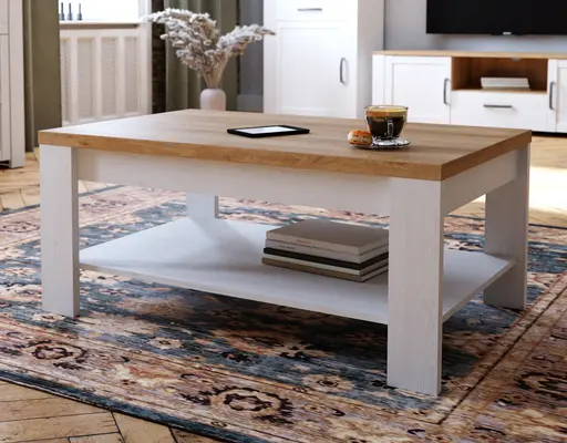 Couchtisch FELLIAN- LB ca. 100x60 cm, Weiß, Eiche Dekor