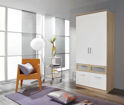 Drehtürenschrank RIMON- B ca. 91 cm, Eiche Dekor, Weiß