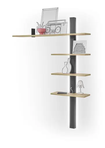 Media-Paneel - mit Beleuchtung, B ca. 137 cm, Gustavson Oak Nachbildung, Schwarz
