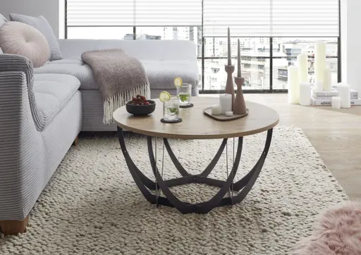 Couchtisch - Ø/H ca. 80x40 cm, Artisan Eiche Nachbildung, Schwarz