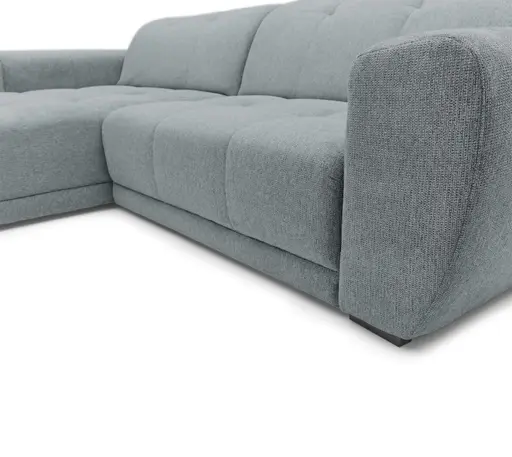 Ecksofa - Longchair links mit 2-Sitzer, Kopfteil verstellbar, Sitztiefe verstellbar motorisch, Stoff, Eisblau