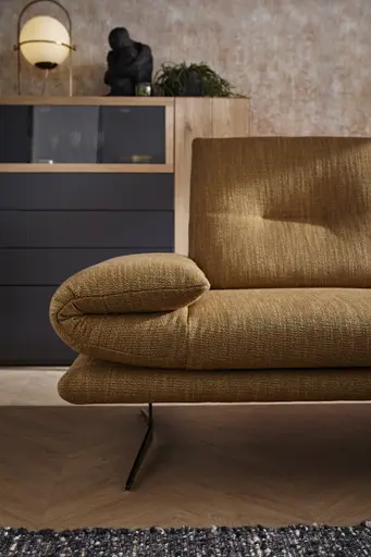 Ecksofa Lucero - 2-Sitzer mit Longchair rechts inkl. Rückenlehne verstellbar, Stoff, Senfgelb