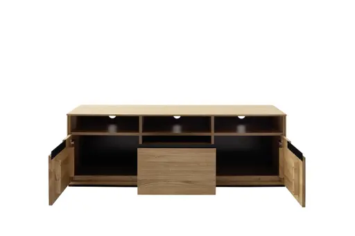 TV-Lowboard - B ca. 153 cm, Eiche Furnier geölt, Wildeiche massiv geölt