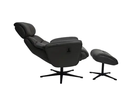 TV-Sessel MIO mit Hocker - drehbar, Relaxfunktion, Kopfteilverstellung, Leder, Dunkelgrau