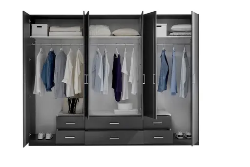 Drehtürenschrank- B ca. 271 cm, Graphit, Spiegel