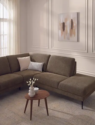 Ecksofa Gomera - 2,5-Sitzer mit Ecke und Abschlussteil rechts, Stoff, Mocca