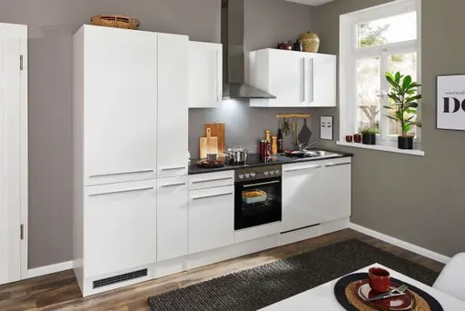 Küchenblock- ohne E-Geräte, B ca. 310 cm, Weiß, Weiß Hochglanz