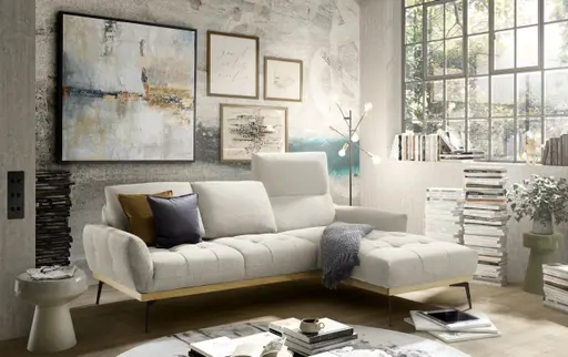 Ecksofa EDDIE - 2-Sitzer, Ecke rechts inkl. Rückenverstellungen, Stoff, Beige