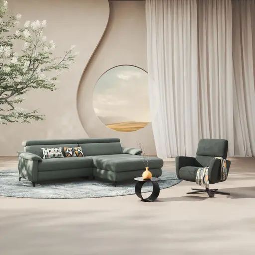 Drehsessel Lotta -Größe L, inkl. Relaxfunktion, Stoff, Olive