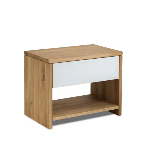 Nachtkommode New Jersey - Wildeiche massiv geölt, Weißglas matt