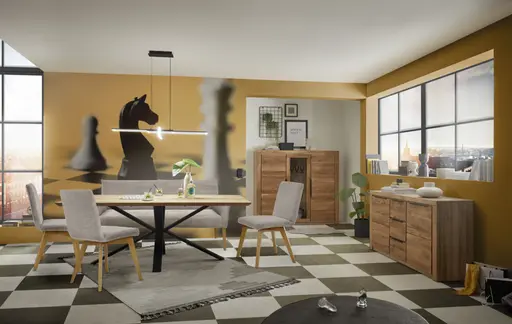 Highboard - Eiche Dekor, Eiche Massiv, Geölt