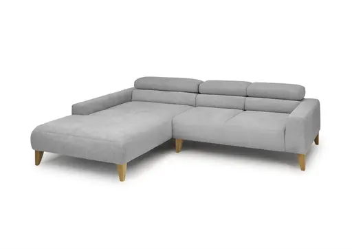 Ecksofa CHENOA - Longchair links mit 2-Sitzer, Kopfteil verstellbar, Stoff, Grau