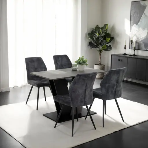 Esstisch - LB ca. 110x70 cm, Betonoptik, Schwarz