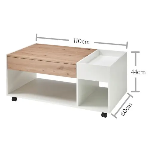 Couchtisch - LB ca. 110x60 cm, Weiß, Artisan Eiche Nachbildung