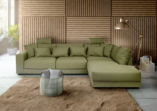 Ecksofa - 3-Sitzer, Ecke rechts, Stoff, Olive