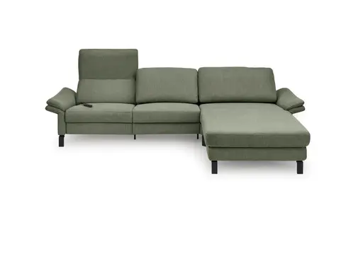 Ecksofa CALM PREMIUM 2.0 - 3-Sitzer mit Longchair rechts, Relaxfunktion motorisch, Armlehne verstellbar, Stoff, Dunkelgrün
