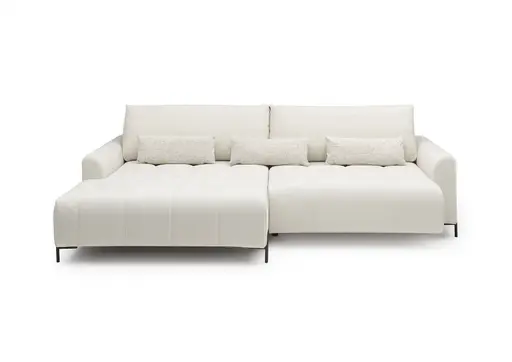 Ecksofa - Longchair links mit 2-Sitzer, Sitztiefe verstellbar motorisch, Stoff, Creme