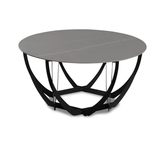 Couchtisch - Ø/H ca. 80x40 cm, Hellgrau marmoriert, Schwarz