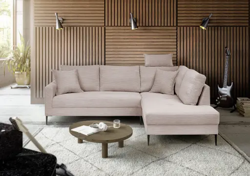 Ecksofa - 3-Sitzer, Ecke rechts, Stoff, Rosa