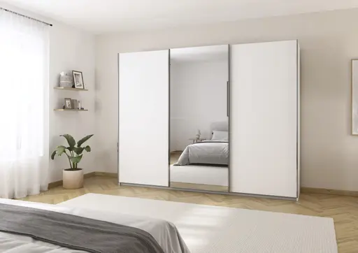 Schwebetürenschrank RIVASA- B ca. 271 cm, Weiß, Spiegel