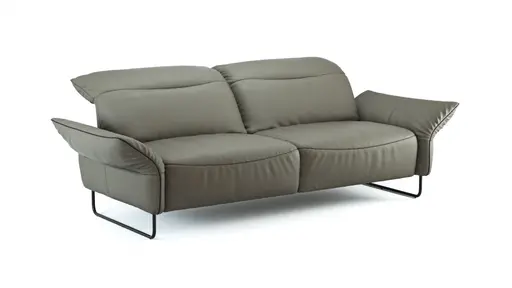 Sofa Victoria - 3-Sitzer inkl. Kopfstütze/Armlehne verstellbar, Leder, Grau