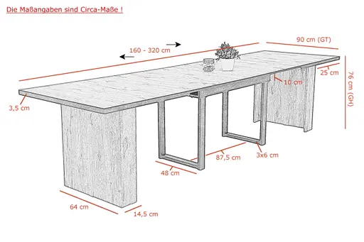 Esstisch - ausziehbar, LB ca. 160x90 cm, Viking Eiche Nachbildung, Schwarz