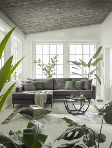 Ecksofa- Ecke links, 3-Sitzer, Stoff, Graphit