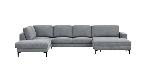 Wohnlandschaft Oviedo - Ecke links mit 2-Sitzer und Longchair rechts, Stoff, Grau
