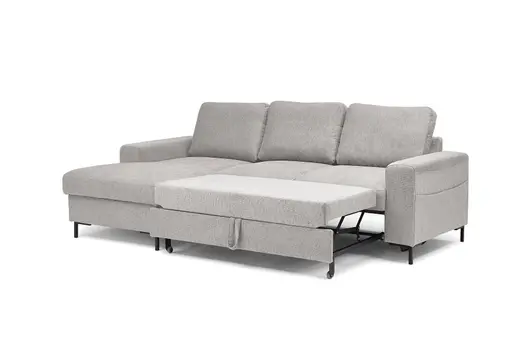 Ecksofa - Longchair links mit 2-Sitzer, Stoff, Silbergrau