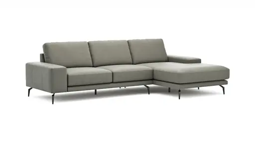 Ecksofa Redington - 2,5-Sitzer mit Longchair rechts, Leder, Grau 