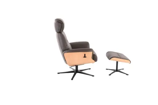 TV-Sessel MOANI mit Hocker - drehbar, Kopfteilverstellung, Leder, Dunkelbraun