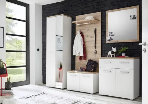 Schuhbank - B ca. 78 cm, Weiß, Artisan Eiche Nachbildung