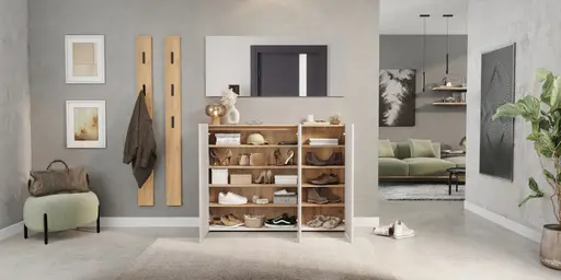 Schuhschrank GASIRA - B ca. 138 cm, Kaschmir, Navarra Eiche Nachbildung