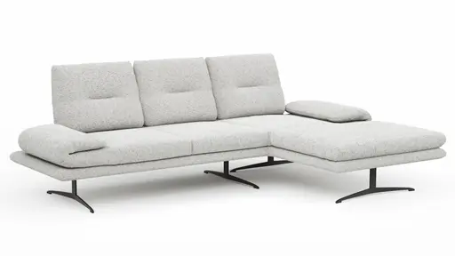 Ecksofa Lucero 2.0 - 2-Sitzer mit Longchair rechts inkl. Sitztiefenverstellung, Drehsitz und Sitztiefe verstellbar, Stoff, Offwhite