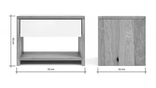 Nachtkommode New Jersey - Wildeiche massiv geölt, Weißglas matt