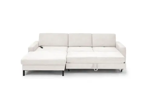 Ecksofa CALM MOVE 2.0 - Longchair links mit 2,5-Sitzer, Schlaffunktion, Feincord, Weiß